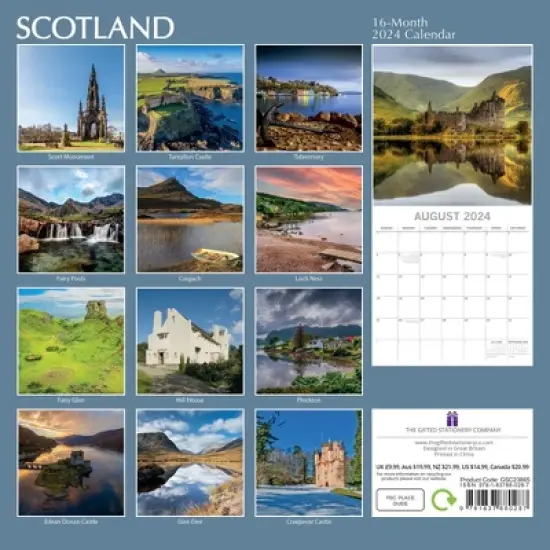 The Gifted Stationery 2024 Square Wall Calendar, Scotland, 16-Month Scenic Britain Theme with 180 Reminder Stickers (12x12 In) image {3}