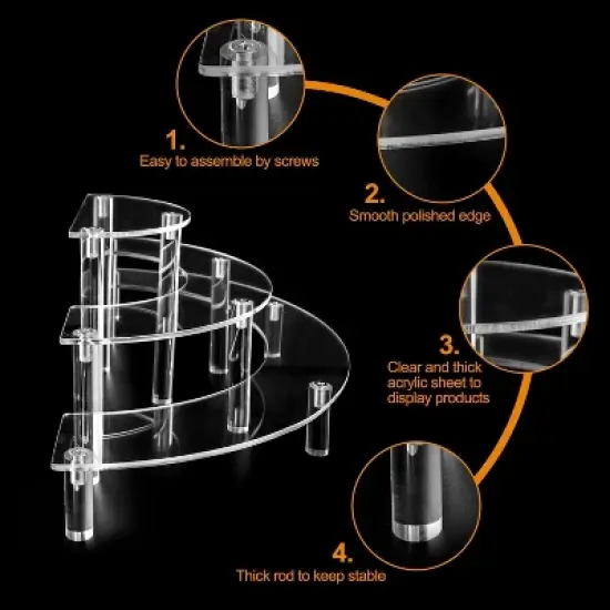 Hachikiko 2-Pack 3-Tier Acrylic Display Stands, Half Moon Cupcake & Pop Figure Riser with Metal Legs for Collections, Desserts, Perfume image {6}