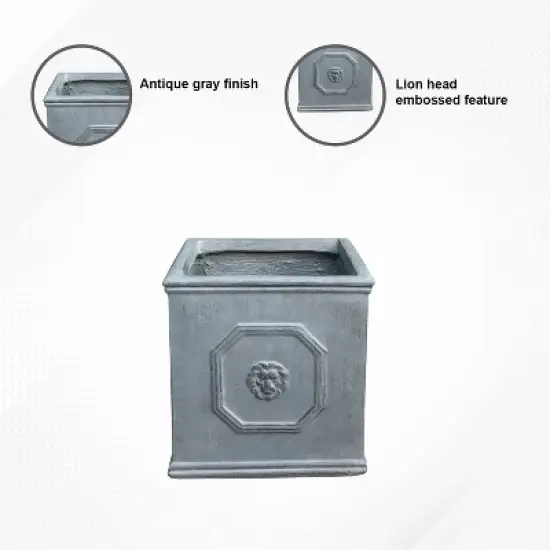 Kante Lightweight Classic Square English Style Lion Head Concrete Planter Antique Gray - Rosemead Home & Garden, Inc. image {4}