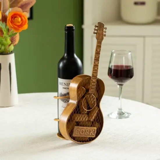 Vintiquewise Decorative Metal Guitar Shape Wine Bottle and Cork Holder &ndash; A Unique Home Decor Piece and Countertop Accessory image {2}
