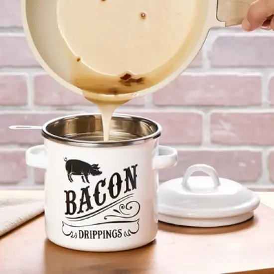 The Lakeside Collection Bacon Grease Container With Strainer Farmhouse Decor Kitchen Fat Storage image {5}