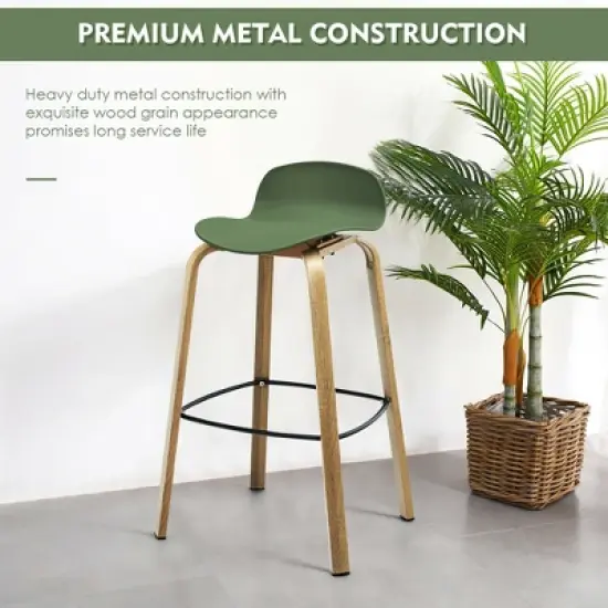 Costway Modern Set of 4 Barstools 30inch Pub Chairs w/Low Back & Metal Legs Green image {6}
