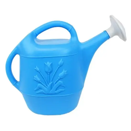 Union Products 63066 2 Gallon Plastic Indoor/Outdoor Watering Can w/ Tulip Design for Garden, Potted Plants, & Patio Pots, Caribbean Blue, 3 Pack image {1}