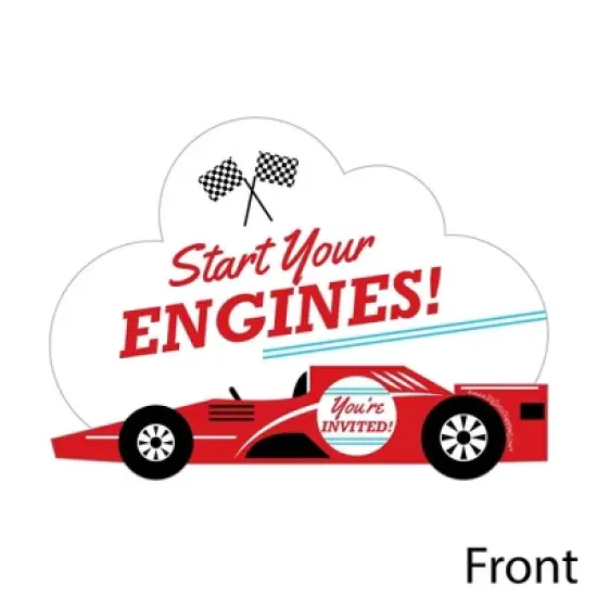 Big Dot of Happiness Let's Go Racing - Racecar - Shaped Fill-in Invites - Birthday Party or Baby Shower Invite Cards with Envelopes - Set of 12 image {1}