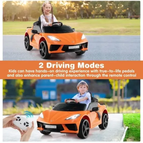 Costway 12V Electric Kids Ride On Car with Remote Control Wireless Connection Lights Orange/Pink/Red/White image {3}