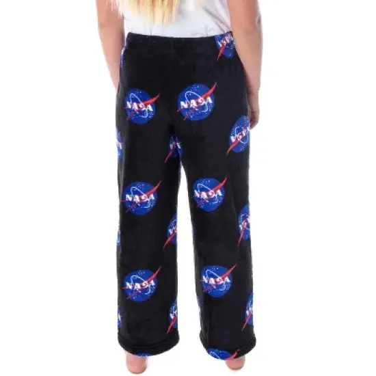 NASA Girls' Meatball Logo Allover Print Ultra-Soft Fleece Pajama Pants Black image {1}