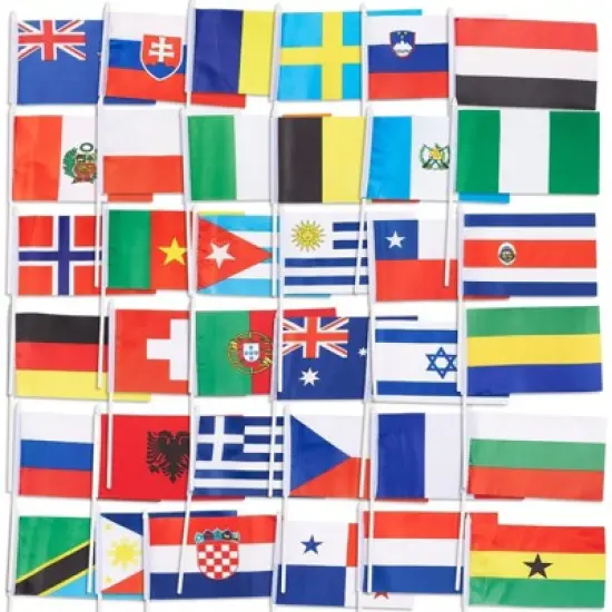 Juvale 72 Pack International World Country Handheld Stick Flag for Party Decor, Parades, Festival, 7.5 x 5.2 in image {3}