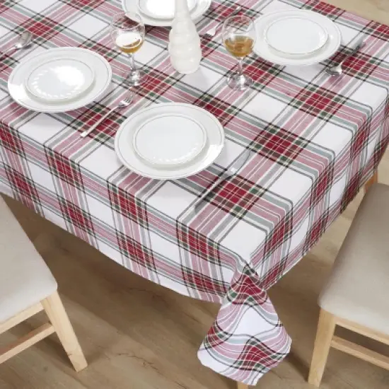 Kate Aurora Tis The Season Plaid Gingham Tartan 100% Cotton Fabric Classic Christmas Tablecloth image {1}