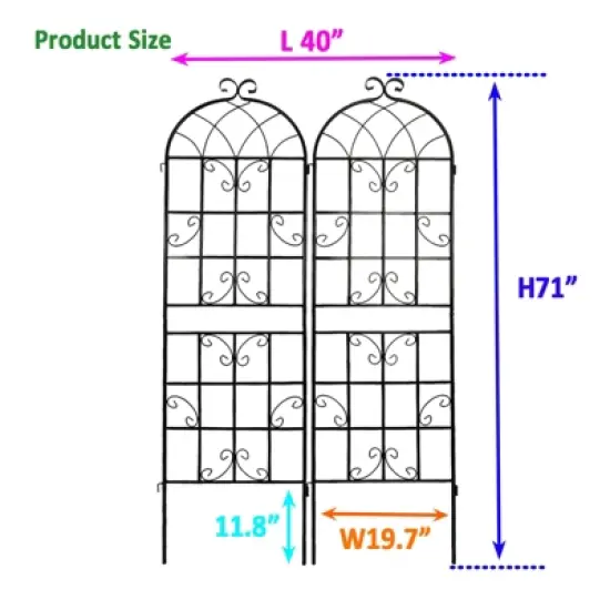 Lirago 2 Pack Metal Garden Trellis Rustproof Climbing Plant Support for Outdoor Flowers Vines Vegetables Black Powder Coated 71"H x 19.7"W x 1"D image {4}