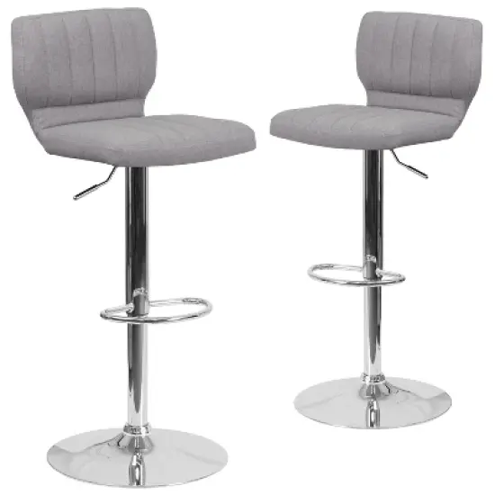 Merrick Lane Set of Two Swivel Bar Stools with Vertical Stitched Back and Adjustable Chrome Base with Footrest image {11}