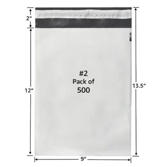 UOFFICE 500 Poly Mailers Bags 9x12" - #2 Pouches Envelopes White Self-Sealing image {1}