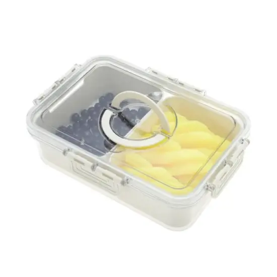 Unique Bargains Rectangle Fridge Food Storage Containers 2 Compartment White Transparent 1 Set image {5}