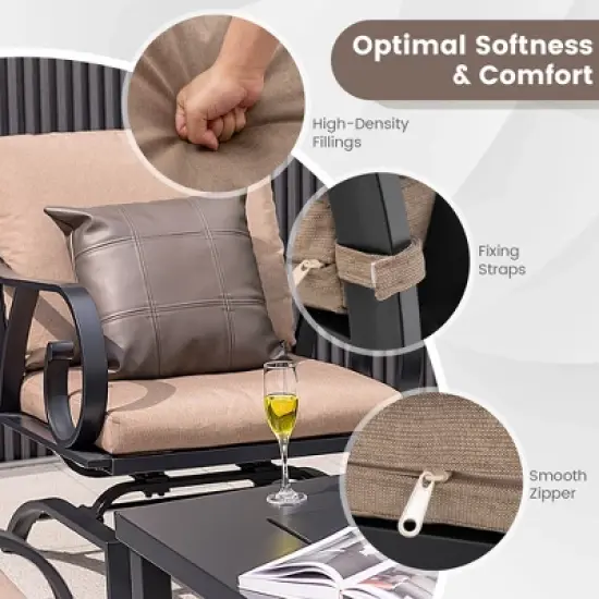 Tangkula 5PCS Cushioned Patio Dining Set Heavy-Duty Rocking Chairs with 4-in-1 Fire Pit Table image {2}