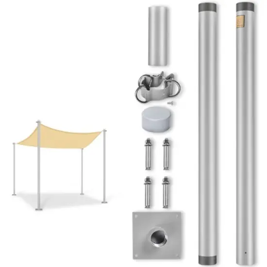 Yescom 8 Ft Sun Shade Sail Pole Post Canopy Awning Deck Patio Backyard with Pole Bracket Clamp Powder Patio Outdoor 96" Silver image {2}