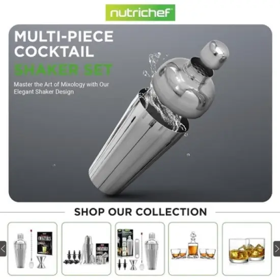 NutriChef 3-Piece Bartender Cocktail Shaker Set with Jigger & Bar Spoon - NCCSPC33 image {6}