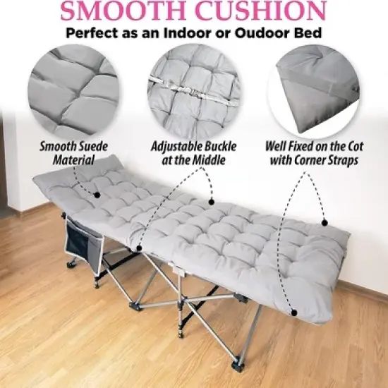 Zone Tech Folding Outdoor Camping Travel Cot and Cot Pad - Lightweight Portable Heavy Duty Adult & Kids Travel Cot w/Large Pocket and Cushion image {4}