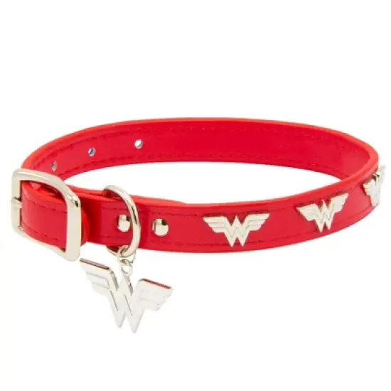 Buckle-Down Vegan Leather Dog Collar - DC Comics Wonder Woman Red with WW Icon Embellishments & Metal Charm image {3}