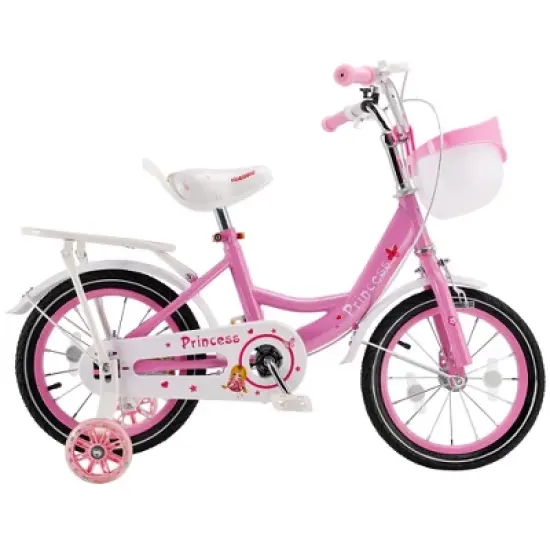 Topteng Girl Children's Bicycle Outdoor Ride-On Bike with Kickstand, Adjustable Seat, and Basket, Pink/Purple image {1}