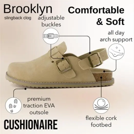 CUSHIONAIRE Brooklyn Women's Suede Clogs - Adjustable Slingback Clog Sandal with Buckle, Memory Foam, Wide Widths image {3}