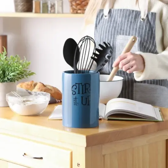 Design Imports Blue Stir It Up Ceramic Utensil Holder image {3}