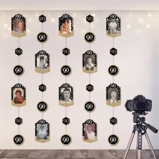 Big Dot of Happiness Adult 90th Birthday - Gold - Birthday Party Vertical Photo Garland 35 Pieces image {5}