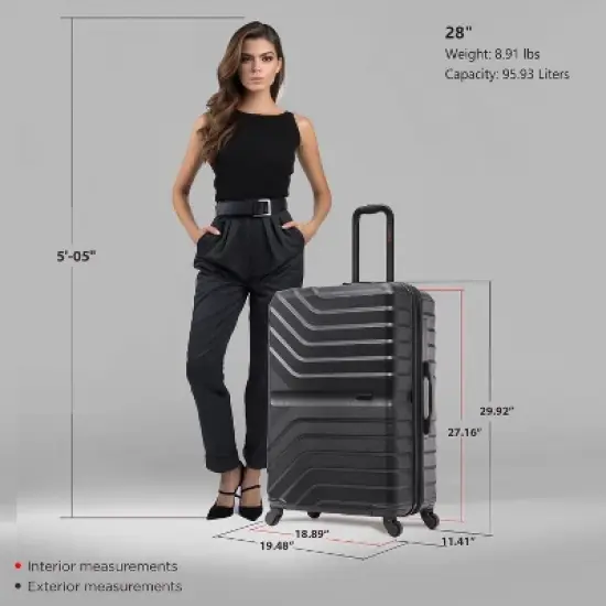 InUSA Aurum Lightweight Hardside Large Checked Spinner Suitcase - Black image {6}