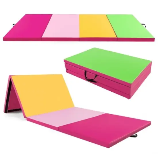 Costway 10' x 4' x 2" 4-Panel Folding Exercise Mat with Carrying Handles for Gym Yoga Black/Blue/Navy/Colorful/Pink&Blue/Pink/Light Pink/Navy image {17}