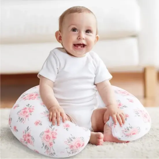 The Peanutshell Nursing Pillow for Breastfeeding, Pink Floral image {2}