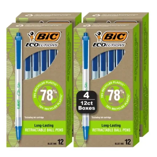 BIC Ecolutions Clic Stic Ballpoint Pens, Medium Point (1.0mm), 48-Count Pack, Retractable Ball Point Pens Made from 78% Recycled Plastic image {6}