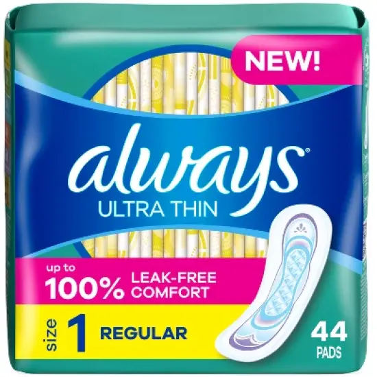 Always Ultra Thin Pads Size 1 Regular Absorbency Unscented - 44ct image {9}