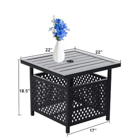 3pc Patio Dining Set with Small Square Table with Umbrella Hole & Lightweight Sling Chairs - Captiva Designs: Outdoor Furniture for Balcony image {11}