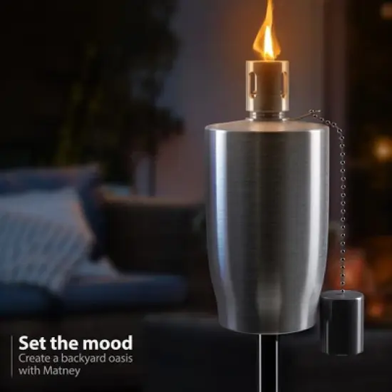 Sorbus Set of 4 Stainless Steel 5ft Outdoor Torches - Decorative Garden & Yard Lights - Fiberglass Wick & Snuffer Cap (Cylinder) image {7}