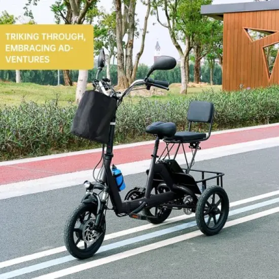 Topteng Electric Trike for Adults, 3 Wheel Bike with Basket, Adjustable Seat and Foldable Design image {6}