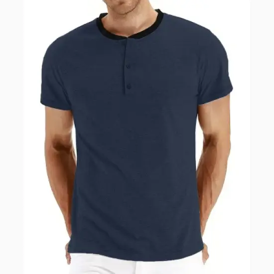Men's Short Sleeve Henley T-Shirt with Contrast-Trim image {4}