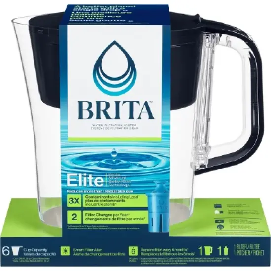 Brita Water Filter 6 Cup Denali Water Pitcher Dispenser with Elite Water Filter image {1}