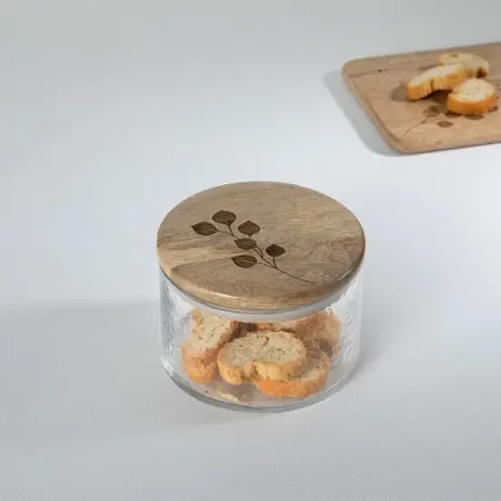 Leafy Twig Glass Jar/Container with Wooden Lid-700 ml image {6}