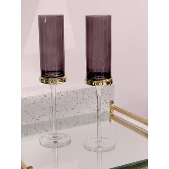 Classic Touch Set of 6 Tumblers Tinted Black with Gold Base image {3}