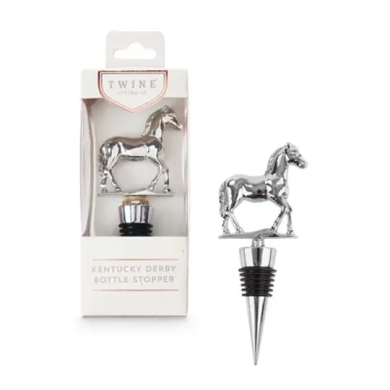 Twine Derby Wine Bottle Stopper, Keep Wine Fresh, Horse Bottle Stopper, Fits Standard Bottles, Metal, Rubber Seal, Silver, Set of 1 image {6}