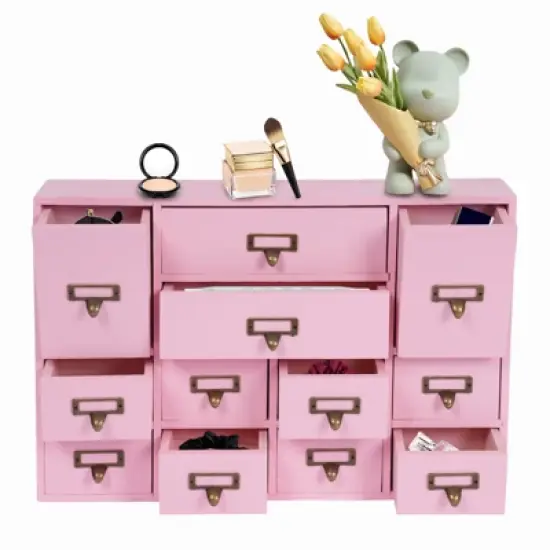 YIYIBYUS Desk Drawer Organizer, Storage Box with 12 Drawers, Storage Drawers, Pink image {6}
