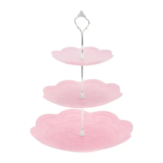 Unique Bargains 3 Tier Dessert Cupcake Stand Holder Round with Tiered Serving Tray for Donuts Fruits Pink Silver Tone image {6}