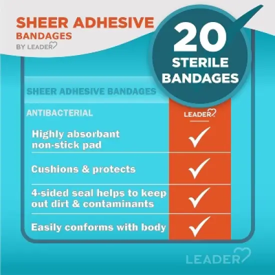 Leader Antibacterial Sheer Adhesive Bandages Assorted, 20 Ct image {2}
