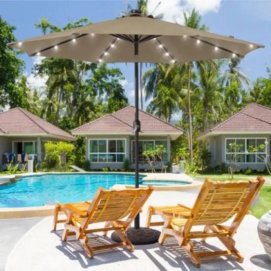 Sonkuki 9 ft Outdoor LED Round Solar Lighted Patio Market Umbrella W/Tilt, UV-Resistant Fabic for Backyard, Garden image {18}