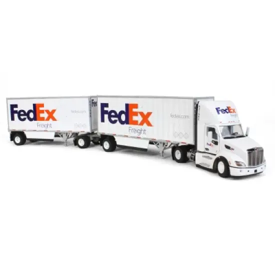Diecast Masters 1/50 Limited Edition FedEx Peterbilt 579 Single Axle Day Cab w/ 2 Wabash 28&rsquo; Pup Trailers 65190 image {1}