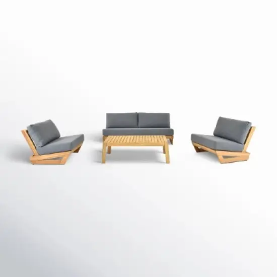 Spatial Balance Indoor Outdoor Set Ribbed Wood Coffee Table & Matching Fabric Seating Group image {11}