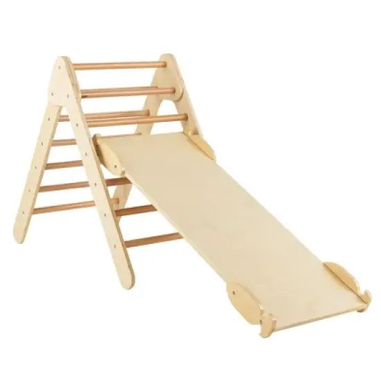 Costway 3-in-1 Wooden Climbing Triangle Set Triangle Climber w/ Ramp image {3}
