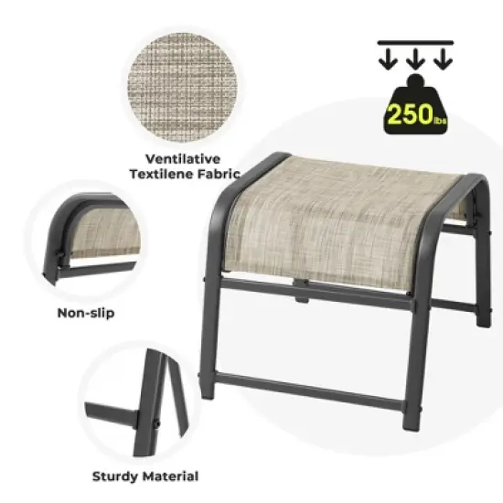 Hyleory 2-Pack Outdoor Teslin Fabric Footstools with Iron Frame - Waterproof Stackable Ottoman Set for Patio Garden and Poolside image {5}