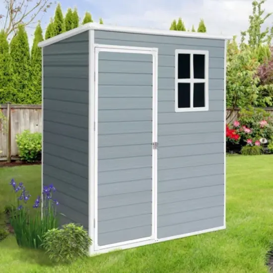 5ft x 3ft Resin Outdoor Storage Shed Plastic Garden Sheds with Floor and Lockable Door for Backyard, Lawn, Grey (W540S00019) image {2}