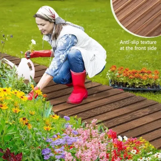 VINGLI 22in x 8ft Wooden Garden Pathway for Outdoors, Roll Out Pathway Flooring, Anti-Slip Patio Walkway with Wire&Stake image {3}