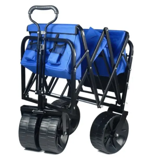 DSVIMOY Portable Folding Beach Wagons with Wheels, Portable Carts with Adjustable Handle, Blue, 46.7"*20"*49.2" image {4}