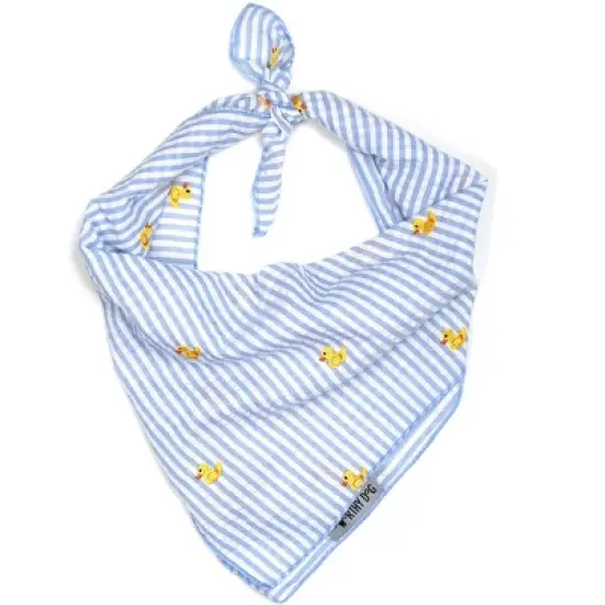 The Worthy Dog Seersucker Stripe Embroidered Rubber Duck Classic Square Tie-On Bandana image {1}